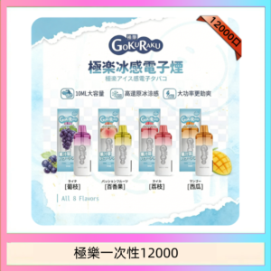 【8種口味】極楽 12000口一次性電子煙|超大容量 |口感絲滑|新品